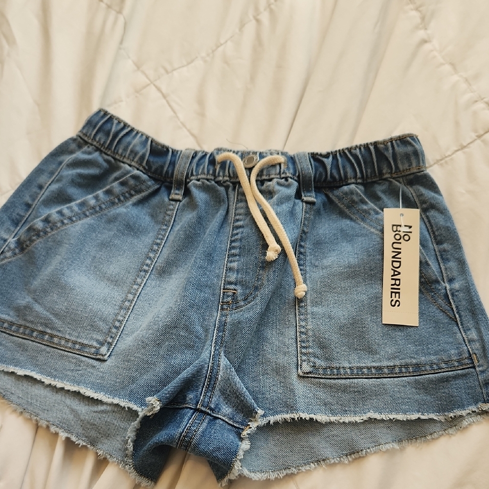 No Boundaries Light Blue Jean Shorts with Drawstring